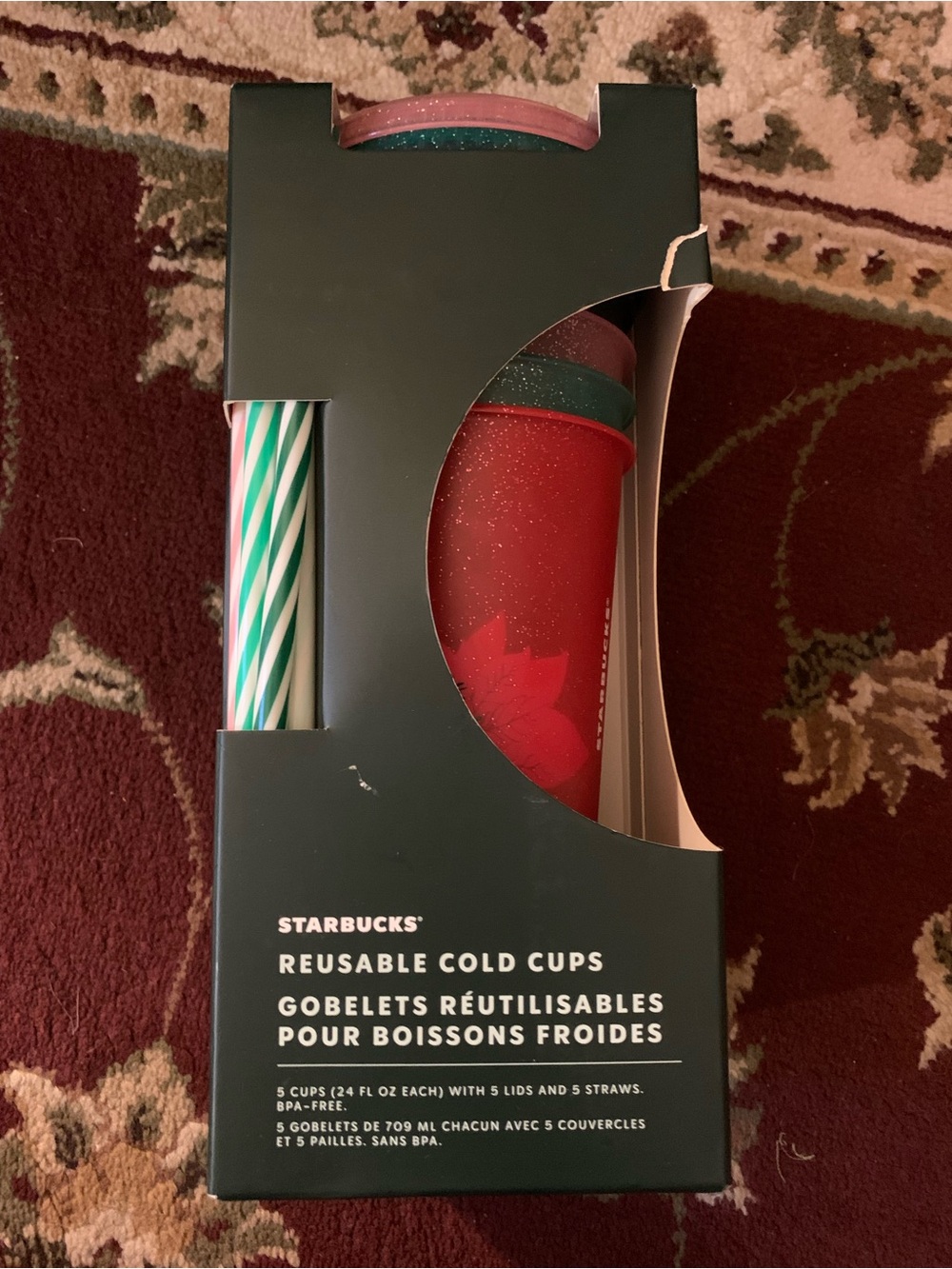 Starbucks 2022 Glitter Cold Cup Set with Lids and Striped Straws NWT